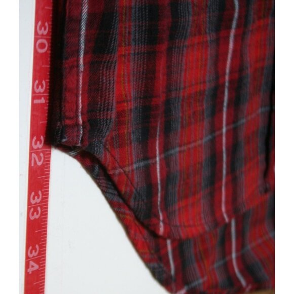 KAVU Red Plaid Flannel Shirt Dress Women S Elbow Patches Fall Festival Cabincore - Picture 7 of 8